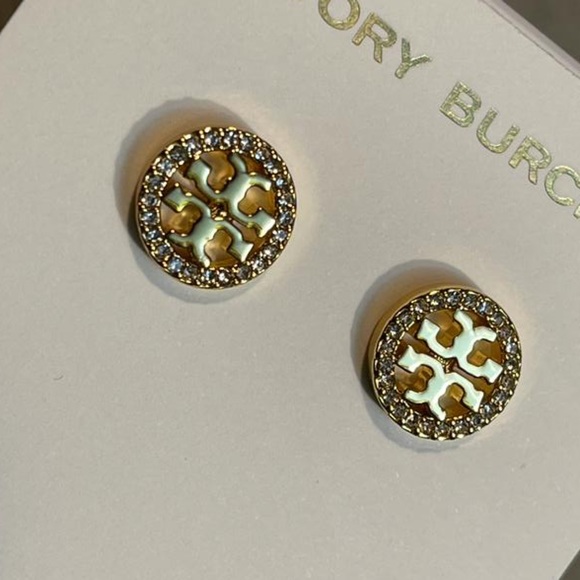 New Tory burch crysyal logo stud earrings gold - Picture 3 of 5
